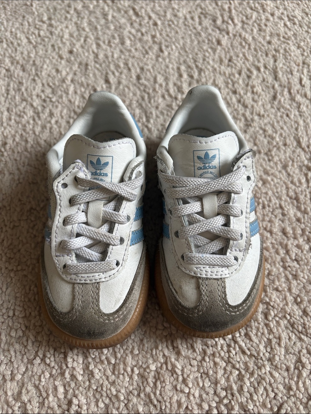 adidas samba Kids White with Light Blue Three-Stripes Sneakers